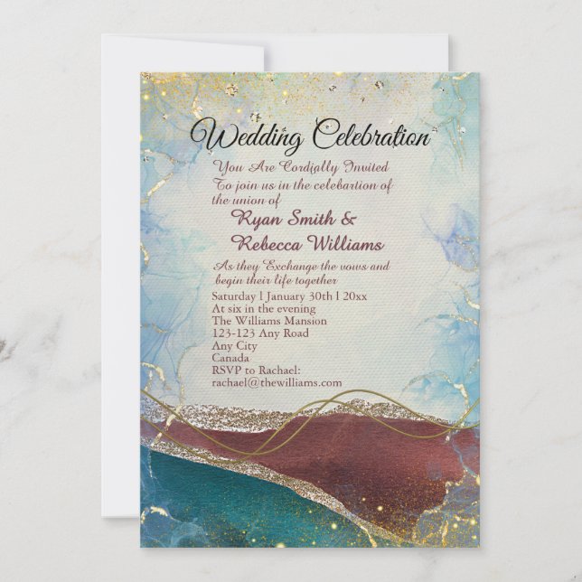 Faire-part de mariage à l'aquarelle Or Brun Rouill (Devant)