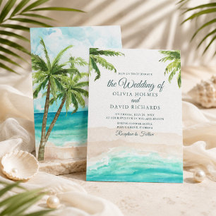 Faire-part de mariage à l'aquarelle Plage tropical