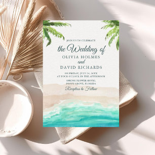 Faire-part de mariage à l'aquarelle Plage tropical