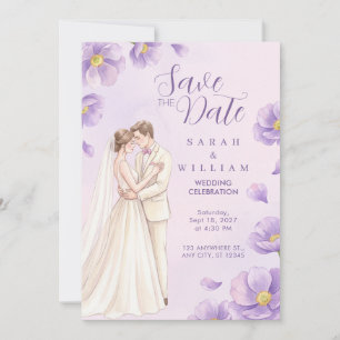 Faire-part de mariage à l'aquarelle Poppy Lavande