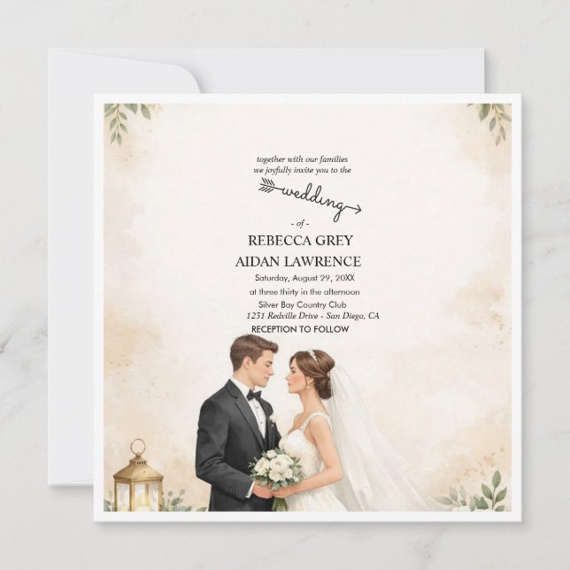 Faire-part de mariage à l'aquarelle pour couple ro (Devant)