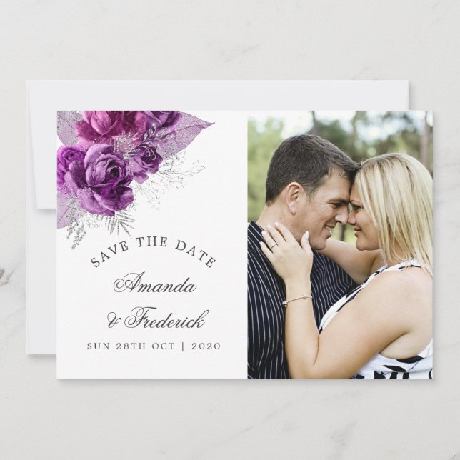 Faire-part de mariage à l'aquarelle prune et marin (Devant)
