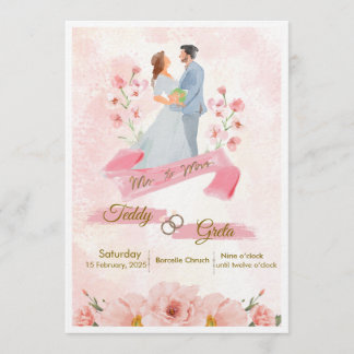 Faire-part de mariage à l'aquarelle rose et crème