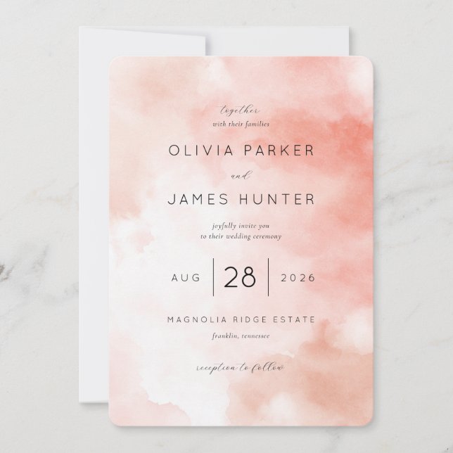 Faire-Part de Mariage à l'Aquarelle Rose Romantiqu (Devant)
