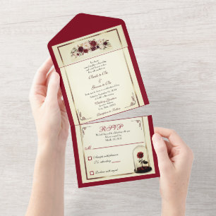 Faire-part de mariage à l'aquarelle rose rouge de
