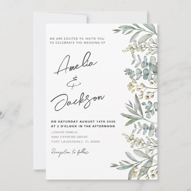 Faire-part de mariage à l'aquarelle rustique d'euc (Devant)