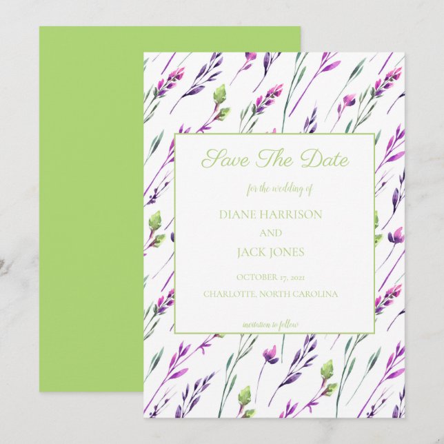 Faire-part de mariage à l'aquarelle "Save the Date (Devant / Derrière)