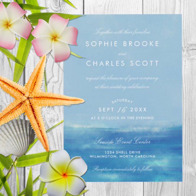 Faire-part de mariage à l'aquarelle sur l'océan él (Beautiful beach theme invitation)