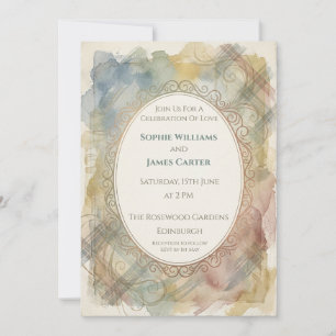 Faire-part de mariage à l'aquarelle tartan pastel