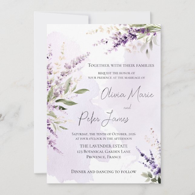 Faire-part de mariage à l'aquarelle vert sauge et  (Devant)