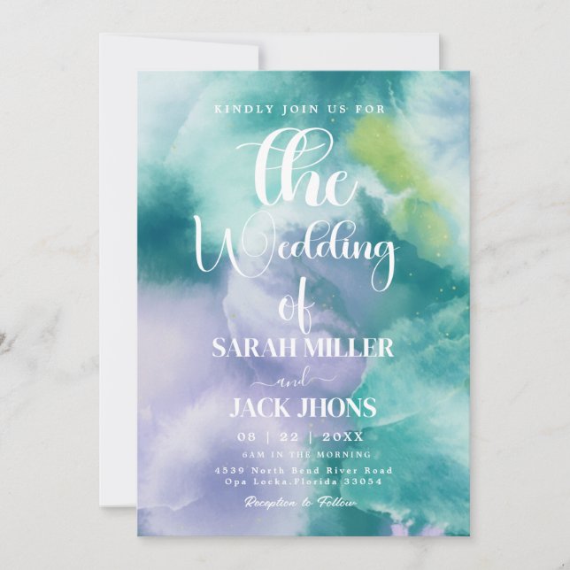Faire-part de mariage à l'aquarelle vibrant (Devant)