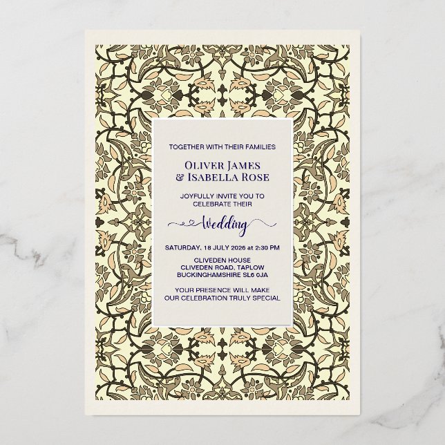 Faire-part de mariage à l'arabesque florale sépia  (Recto)