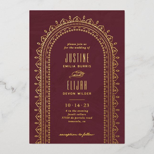 Faire-part de mariage à l'arch orné - Marron (Recto)