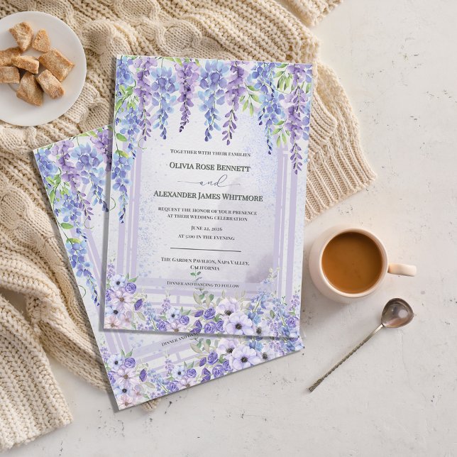 Faire-part de mariage à l'arche florale de glycine (Lavender Wisteria Floral Arch Wedding Invitation | Romantic Purple Garden Wedding Invite)