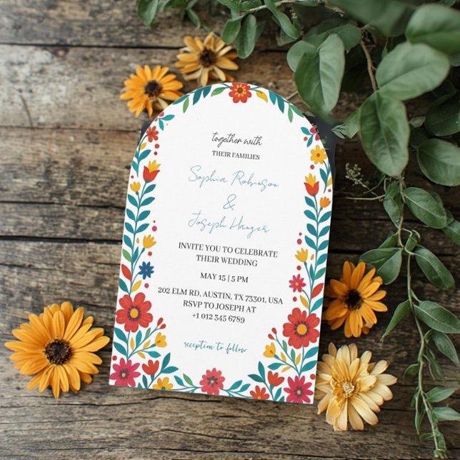 Faire-part de mariage à l'arche florale en Talaver (Créateur téléchargé)