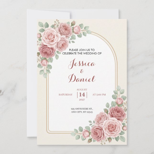 Faire-part de mariage à l'arche florale romantique (Devant)