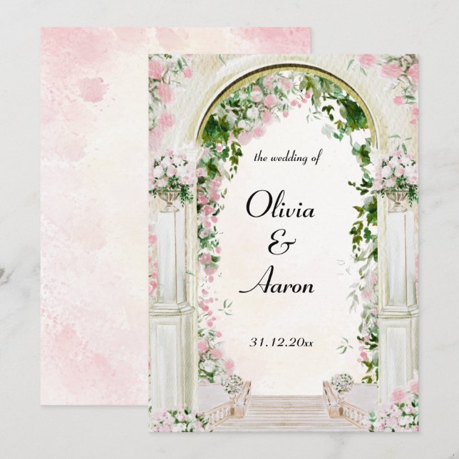 Faire-part de mariage à l'arche florale romantique (Devant / Derrière)