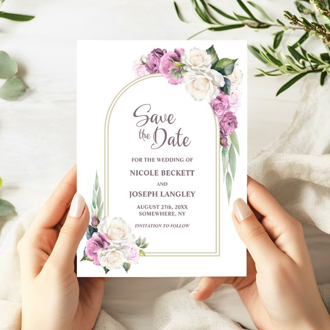 Faire-part de mariage à l'arche florale rose et bl (Créateur téléchargé)