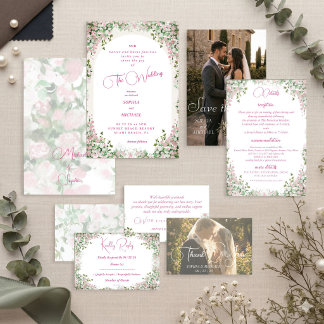 Faire-part de mariage à l'arche florale rose pouss