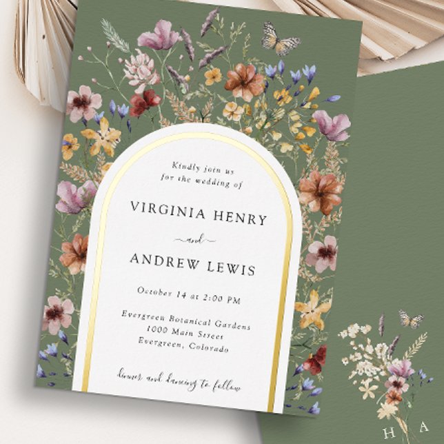 Faire-part de mariage à l'arche verte avec feuille (Green Arch Wedding Invitation Foil Invitation
)