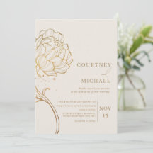 Faire-part de mariage à l'art linéaire de pivoine
