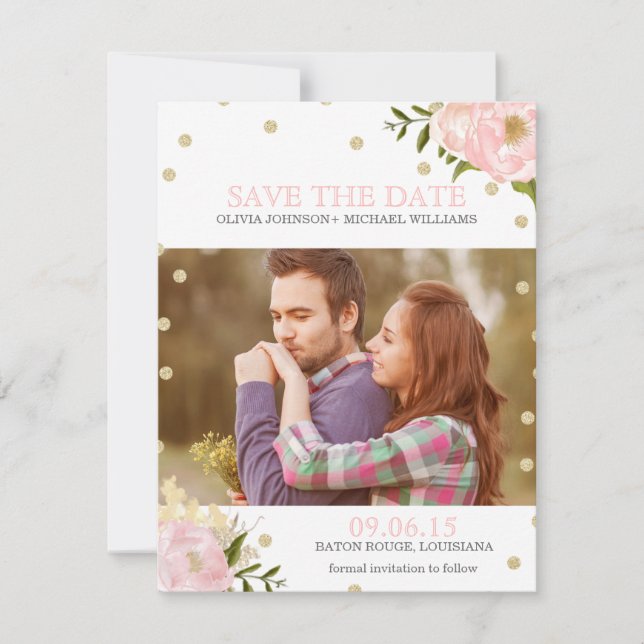 Faire-part de mariage à l'avance avec des pivoines (Devant)