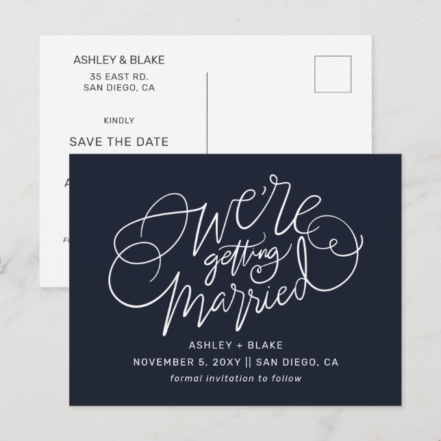 Faire-part de mariage à l'avance calligraphié simp (Devant / Derrière)