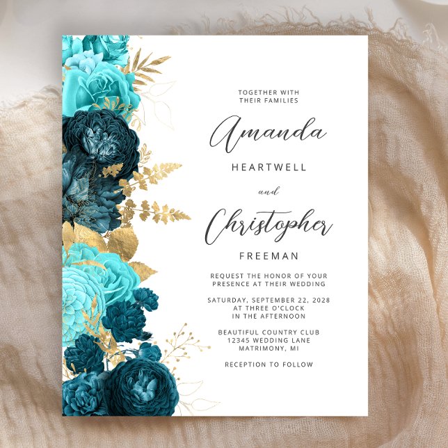 Faire-part de mariage à l'écriture dorée florale s (Créateur téléchargé)