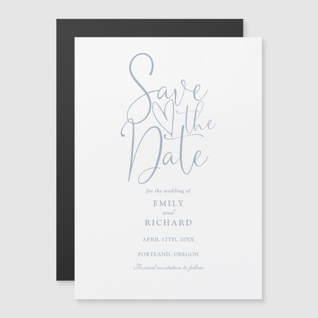 Faire-part de mariage à l'écriture moderne bleu po (Devant / Derrière)