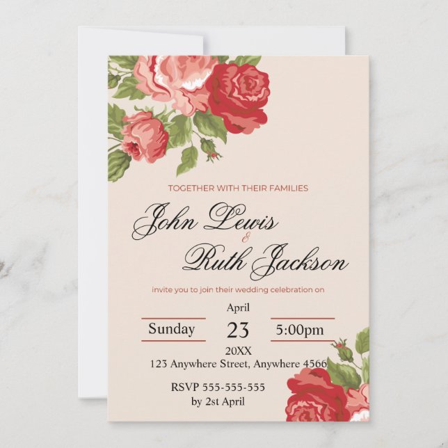 Faire-part de mariage à l'écriture Red Roses | Élé (Devant)