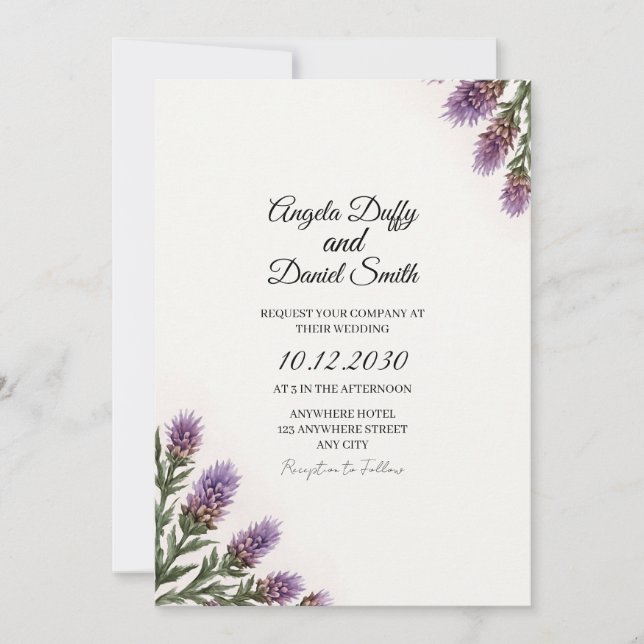 Faire-part de mariage à l'écriture Scottish Thistl (Devant)