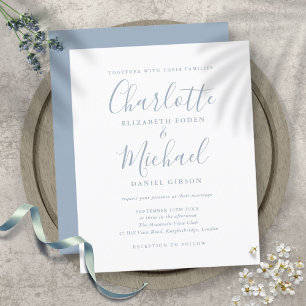 Faire-part de mariage à l'écriture simple bleu pou