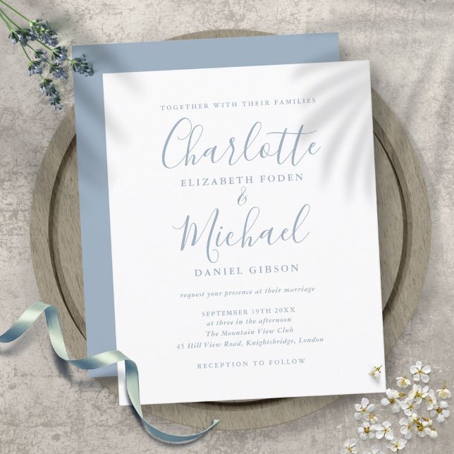 Faire-part de mariage à l'écriture simple bleu pou (Créateur téléchargé)