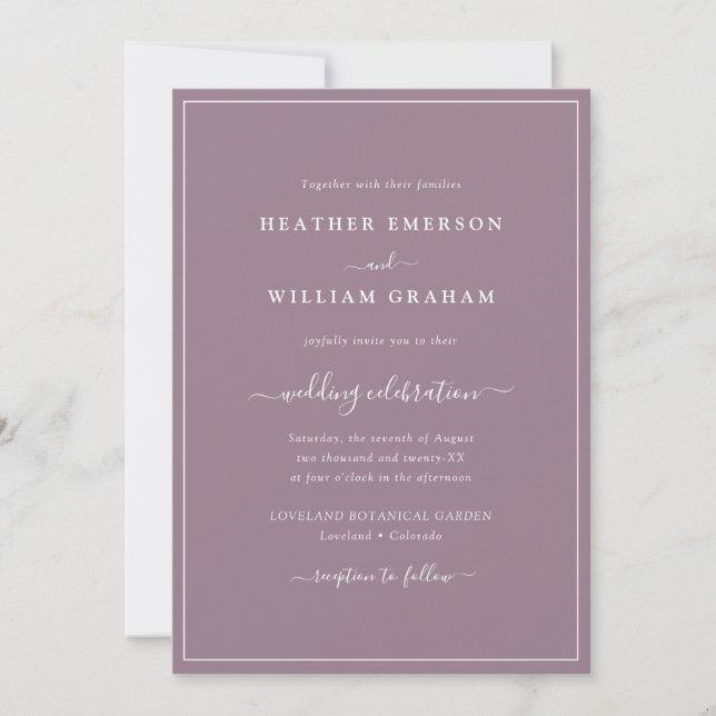 Faire-part de mariage à l'écriture violette (Devant)