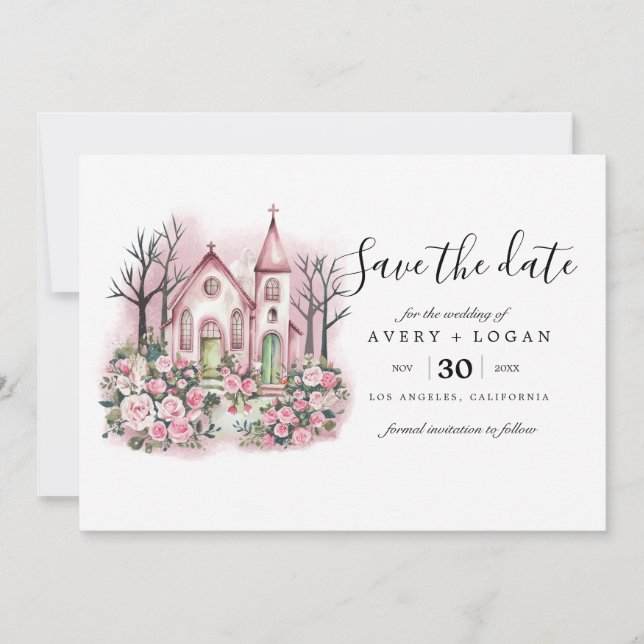 faire-part de mariage à l'église fleuri aquarelle  (Devant)