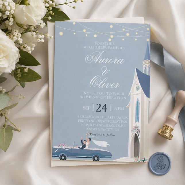 Faire-part de mariage à l'église thème bleu (Créateur téléchargé)
