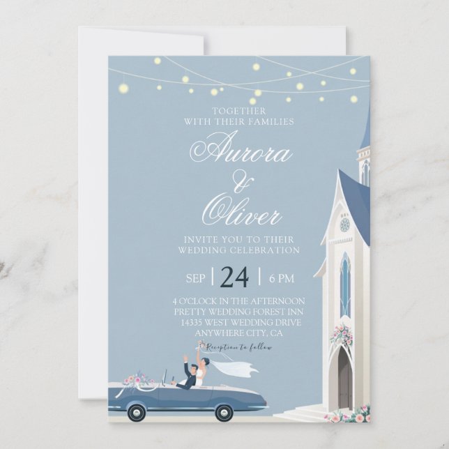 Faire-part de mariage à l'église thème bleu (Devant)