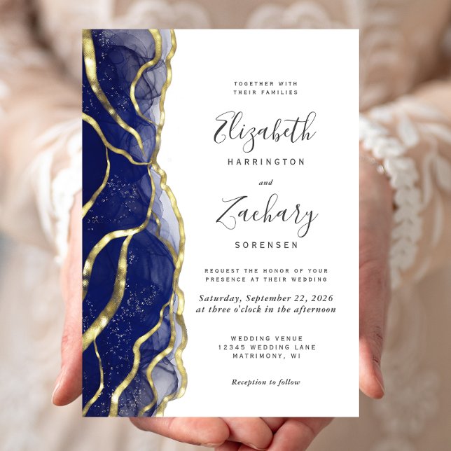 Faire-part de mariage à l'encre bleue marine et or (Créateur téléchargé)