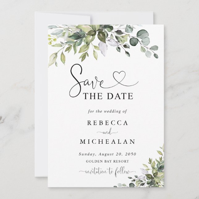 Faire-part de mariage à l'eucalyptus (Devant)