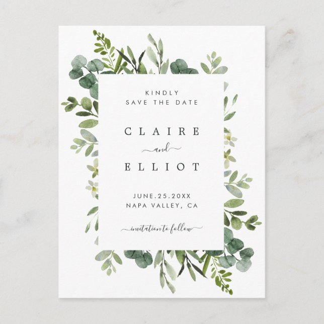 Faire-part de mariage à l'Eucalyptus Vert (Devant)