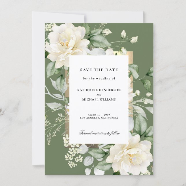 Faire-part de mariage à l'eucalyptus vert sauge En (Devant)