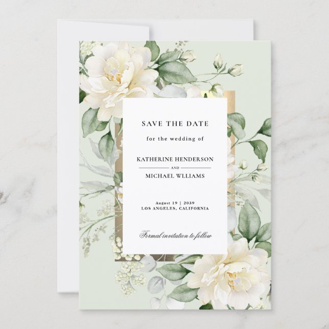 Faire-part de mariage à l'eucalyptus vert sauge po (Devant)