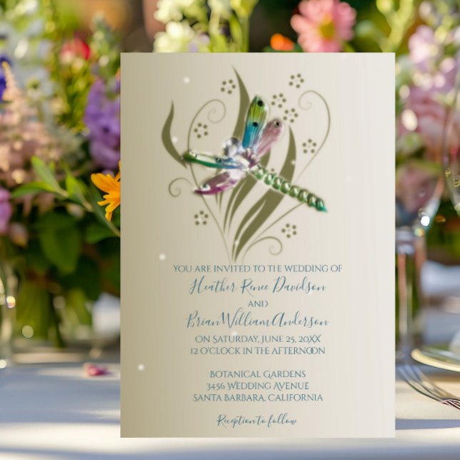 Faire-part de mariage à libellules à bijoux (Jeweled Dragonfly Wedding Invitation)