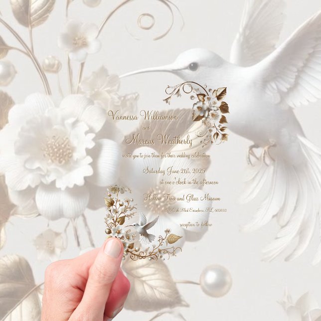 Faire-part de mariage à l'oiseau-mouche blanc en a (Créateur téléchargé)