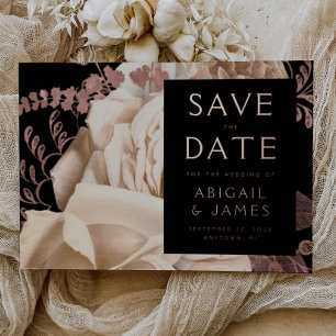 Faire-part de mariage à l'or rose et fleurs ivory