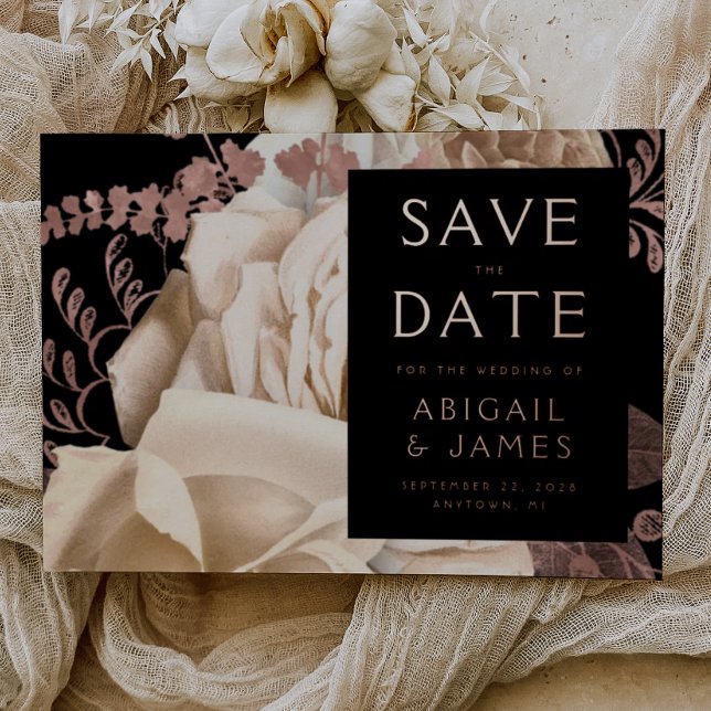Faire-part de mariage à l'or rose et fleurs ivory  (Créateur téléchargé)
