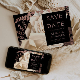 Faire-part de mariage à l'or rose et fleurs ivory 