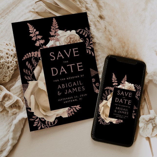 Faire-part de mariage à l'or rose et fleurs ivory  (Créateur téléchargé)