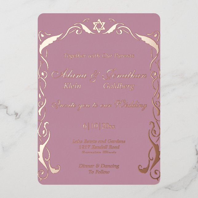 Faire-part de mariage à l'unité juive avec cadre e (Recto)