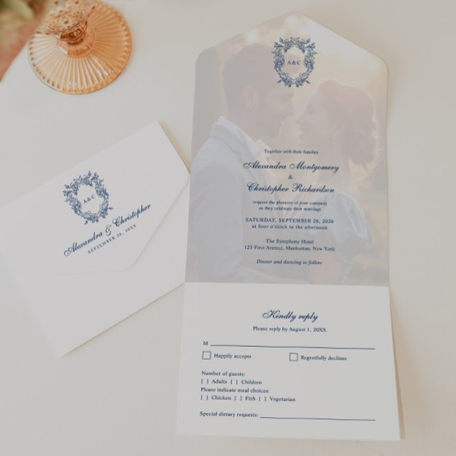 Faire-part de mariage à monogramme à armoiries de  (Créateur téléchargé)